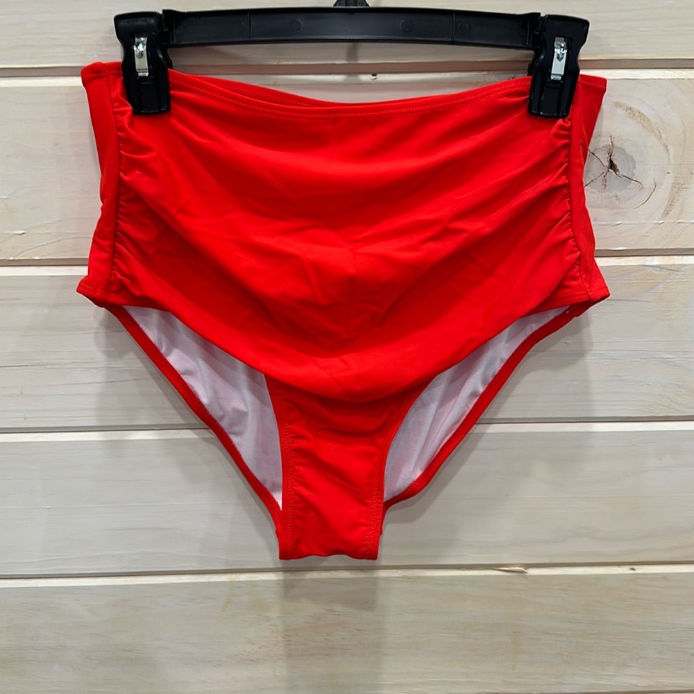New Medium Red Coral Reef high rise Bikini Bottoms